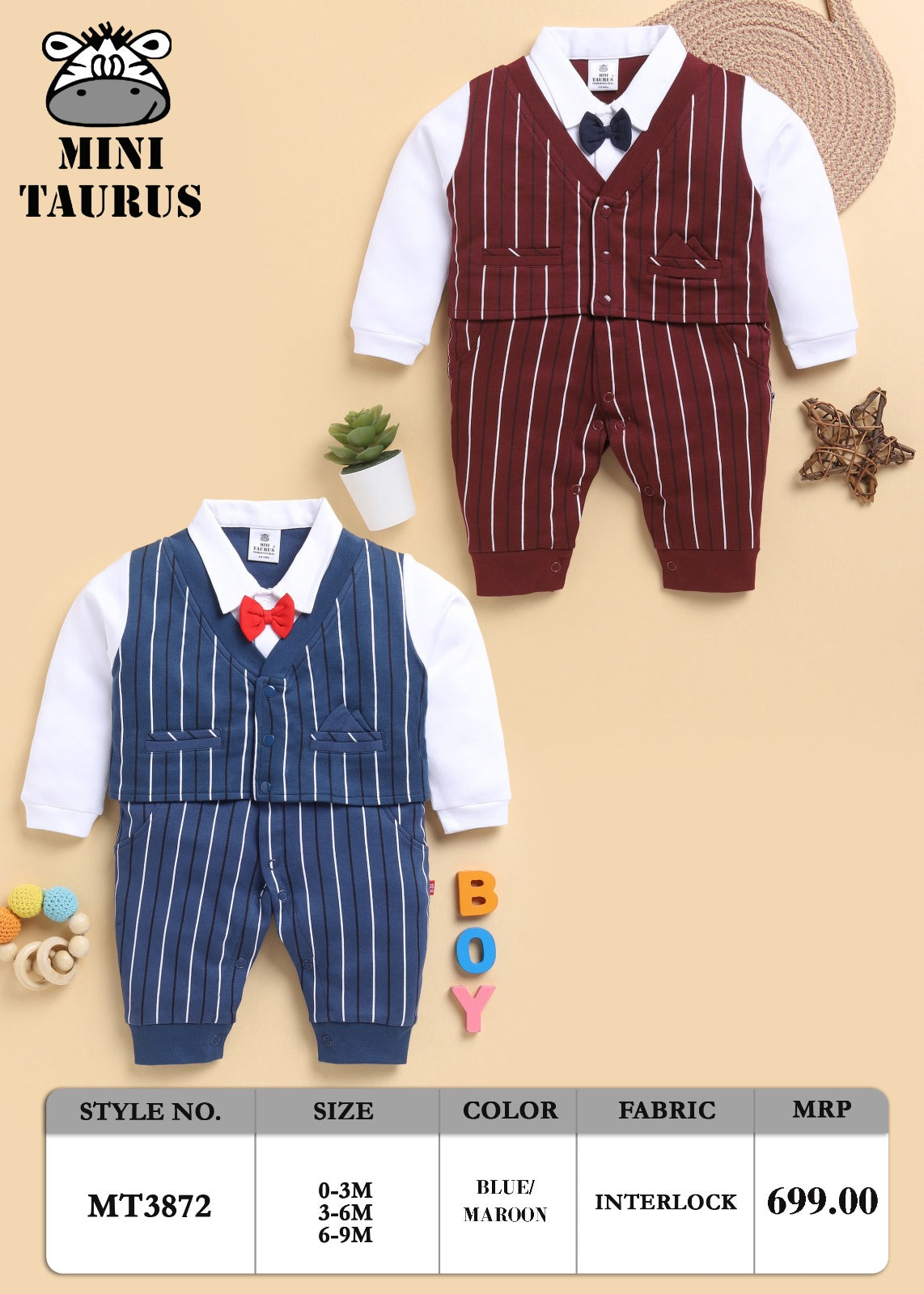 Mini Taurus Baby Gentleman Romper – Formal Look with Bow Tie