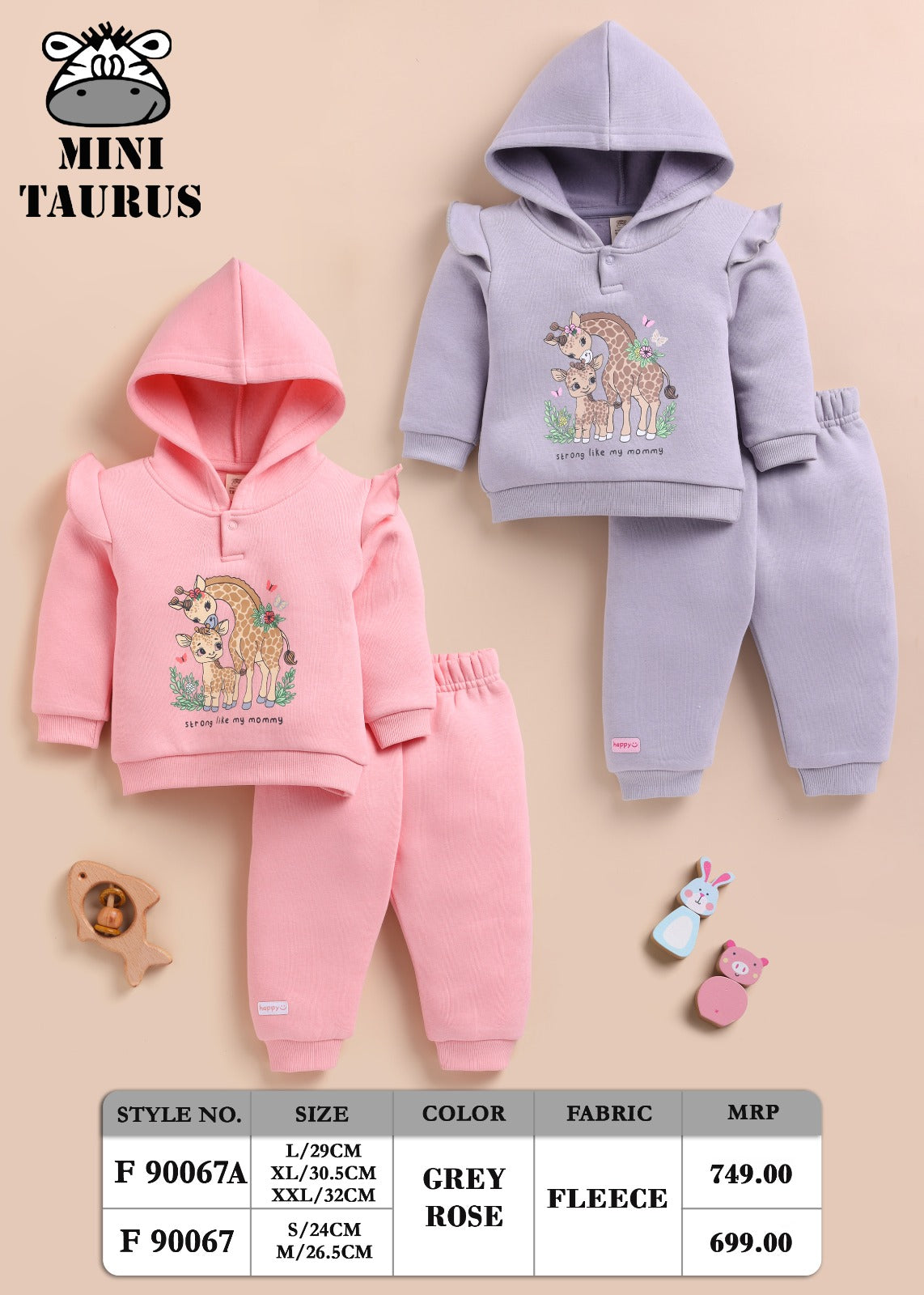 Mini Taurus "Strong Like My Mommy" Fleece Hoodie & Jogger Set for Baby Girls