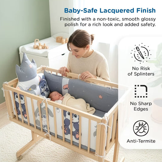 Mee Mee Baby Wooden Cradle and Cot with Adjustable Height