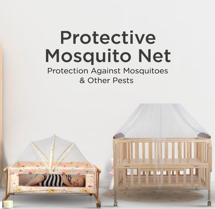 Mee Mee Wooden Baby Cot with Mosquito Net for 0-3 Years | Toddler Bed, Cradle, Rocker