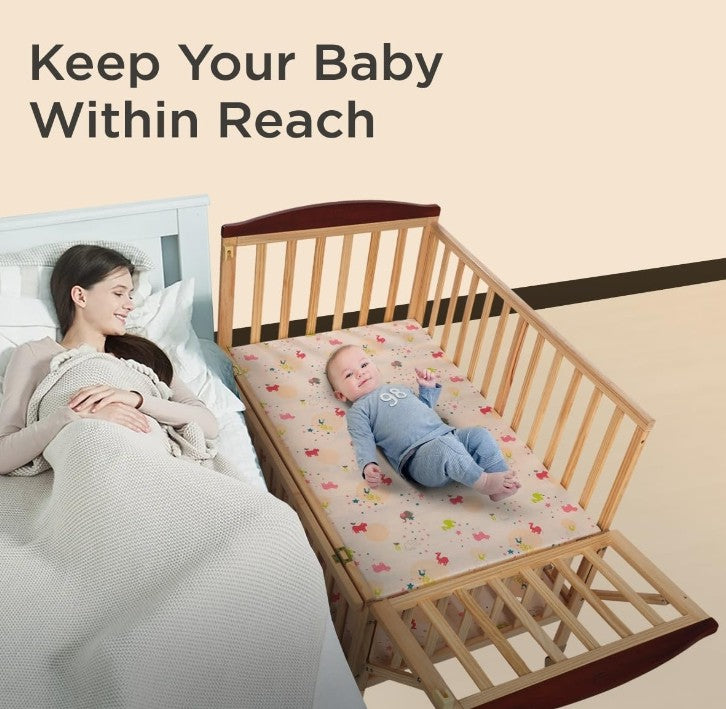 Mee Mee Wooden Baby Cot with Mosquito Net for 0-3 Years | Toddler Bed, Cradle, Rocker