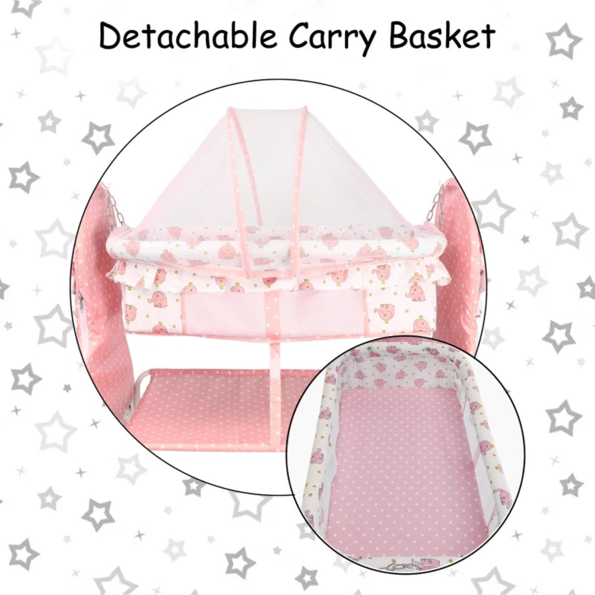 Amardeep Lion Metal Cradle | Baby Swing Cot with Mosquito Net