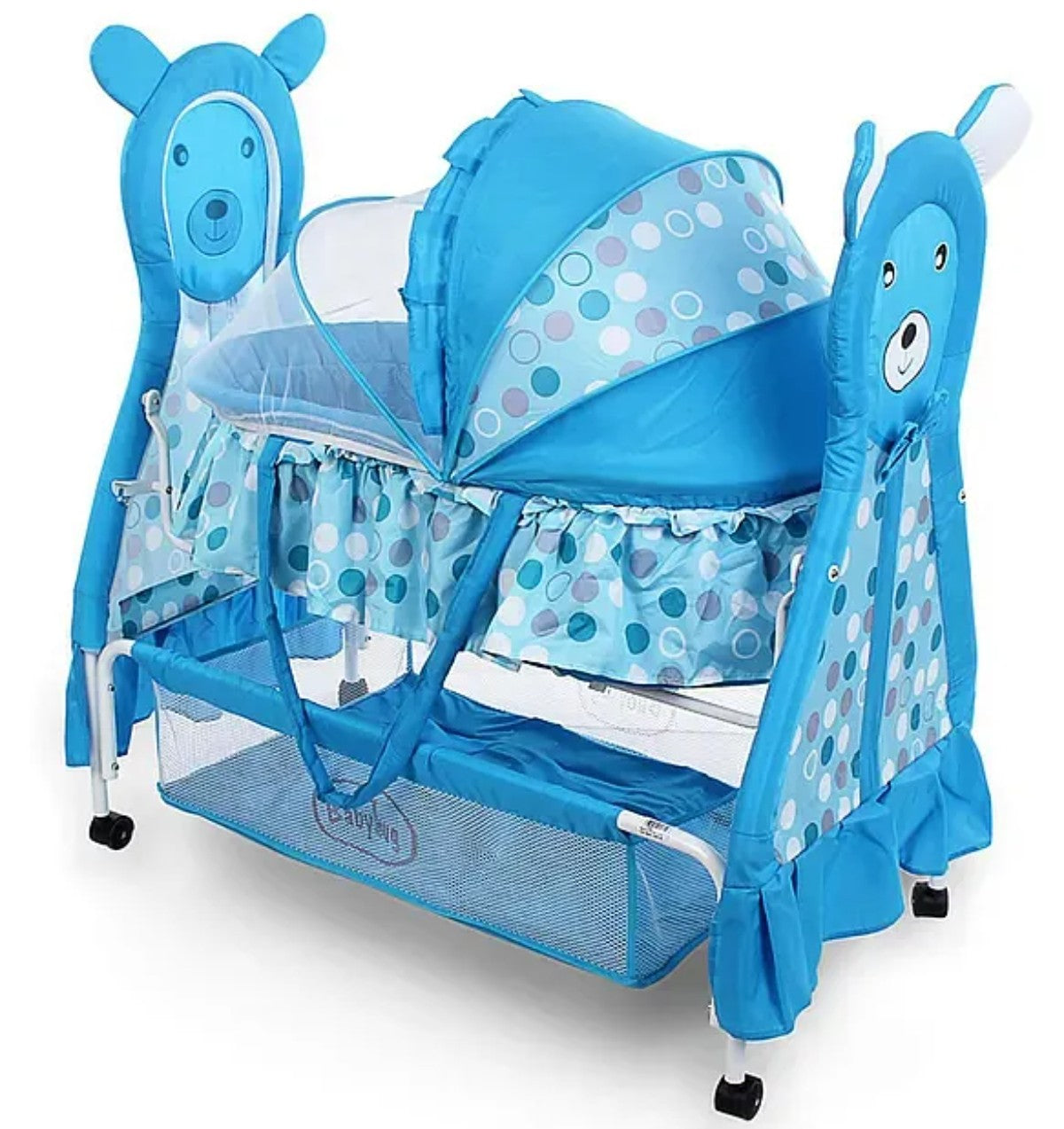 Cat Model Metal Baby Cradle | Baby Swing Cot with Mosquito Net & Mattress