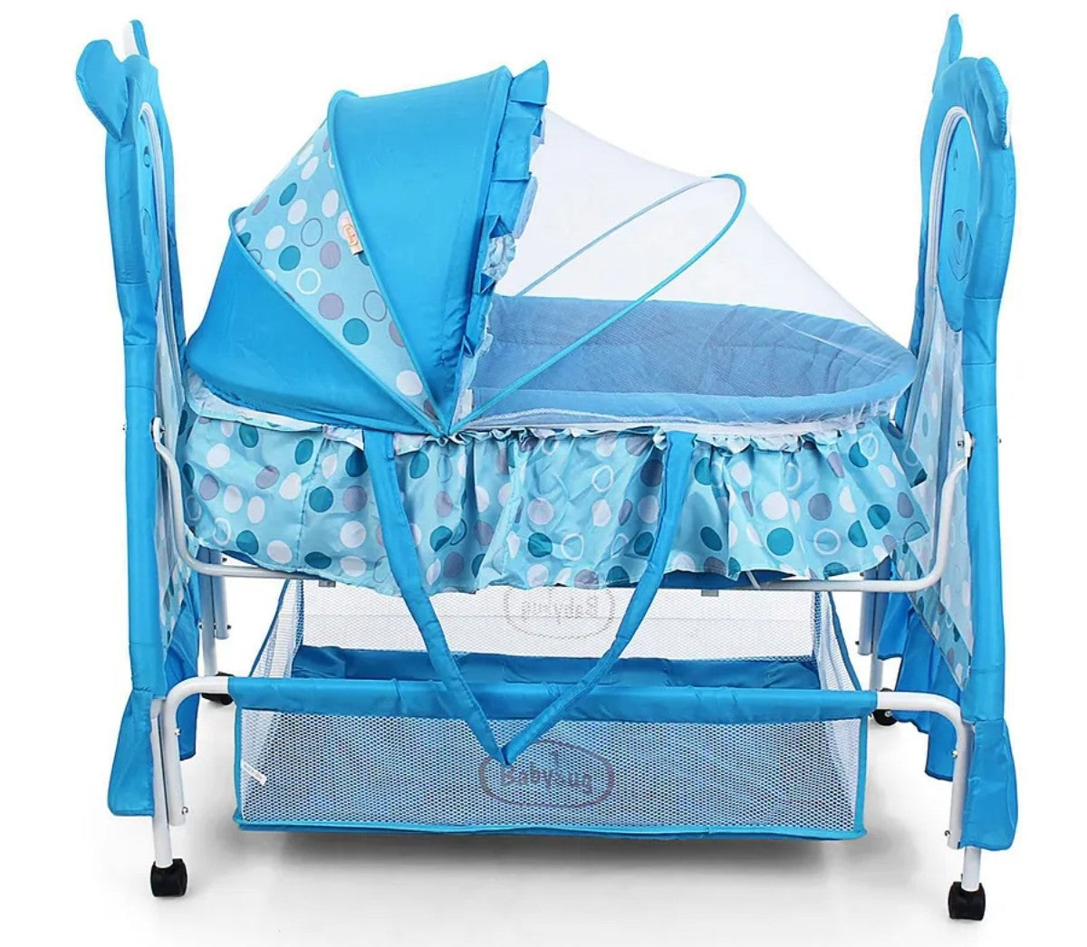Cat Model Metal Baby Cradle | Baby Swing Cot with Mosquito Net & Mattress