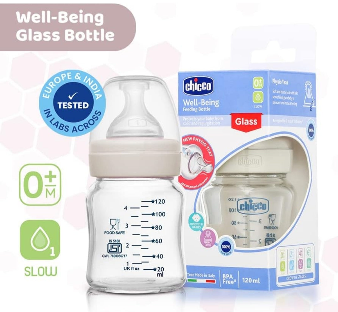 Chicco Glass Feeding Bottle - 120 ML
