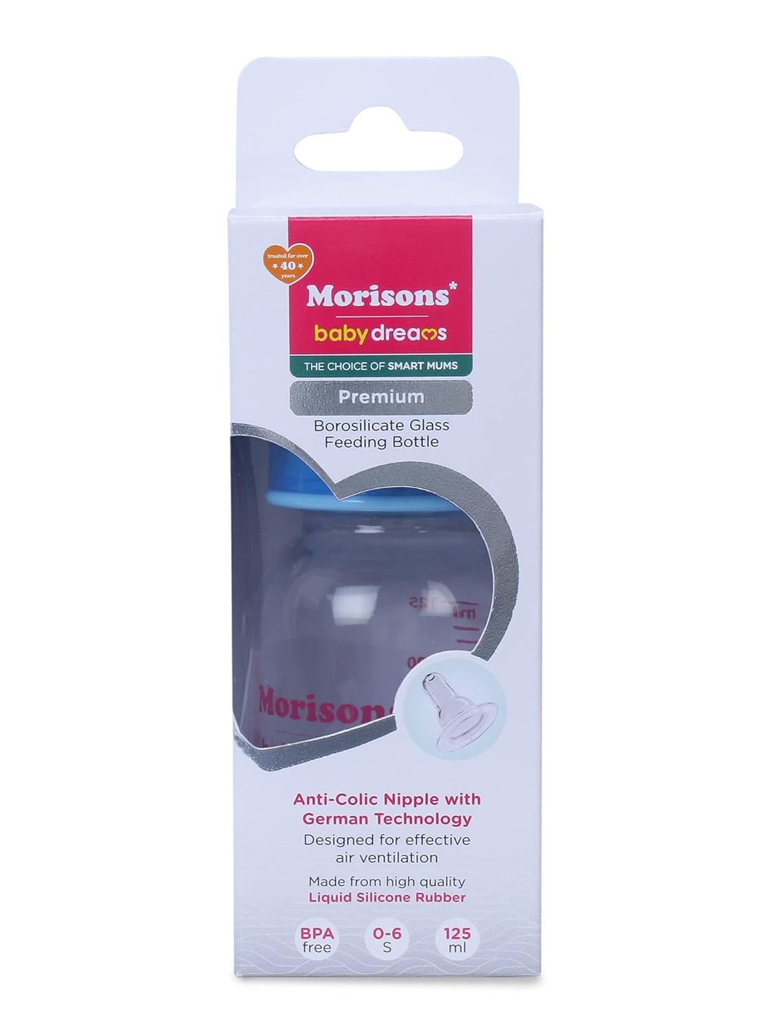 Morisons Premium Borosilicate Glass feeding Bottle 125ml