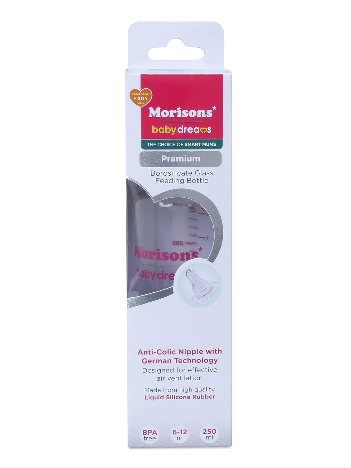 Morisons Premium Borosilicate Glass feeding Bottle 250ml