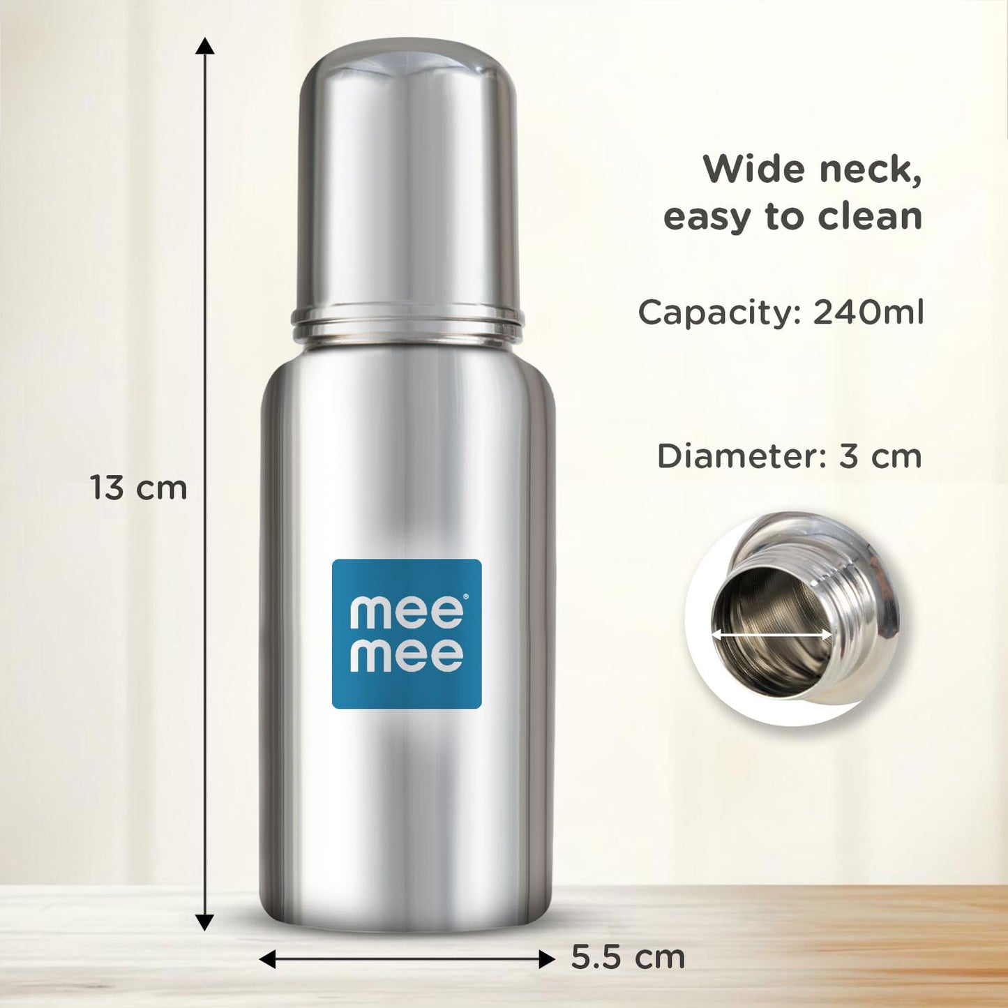 Mee  Mee Premium Steel Feeding Bottle 240ml 3m+