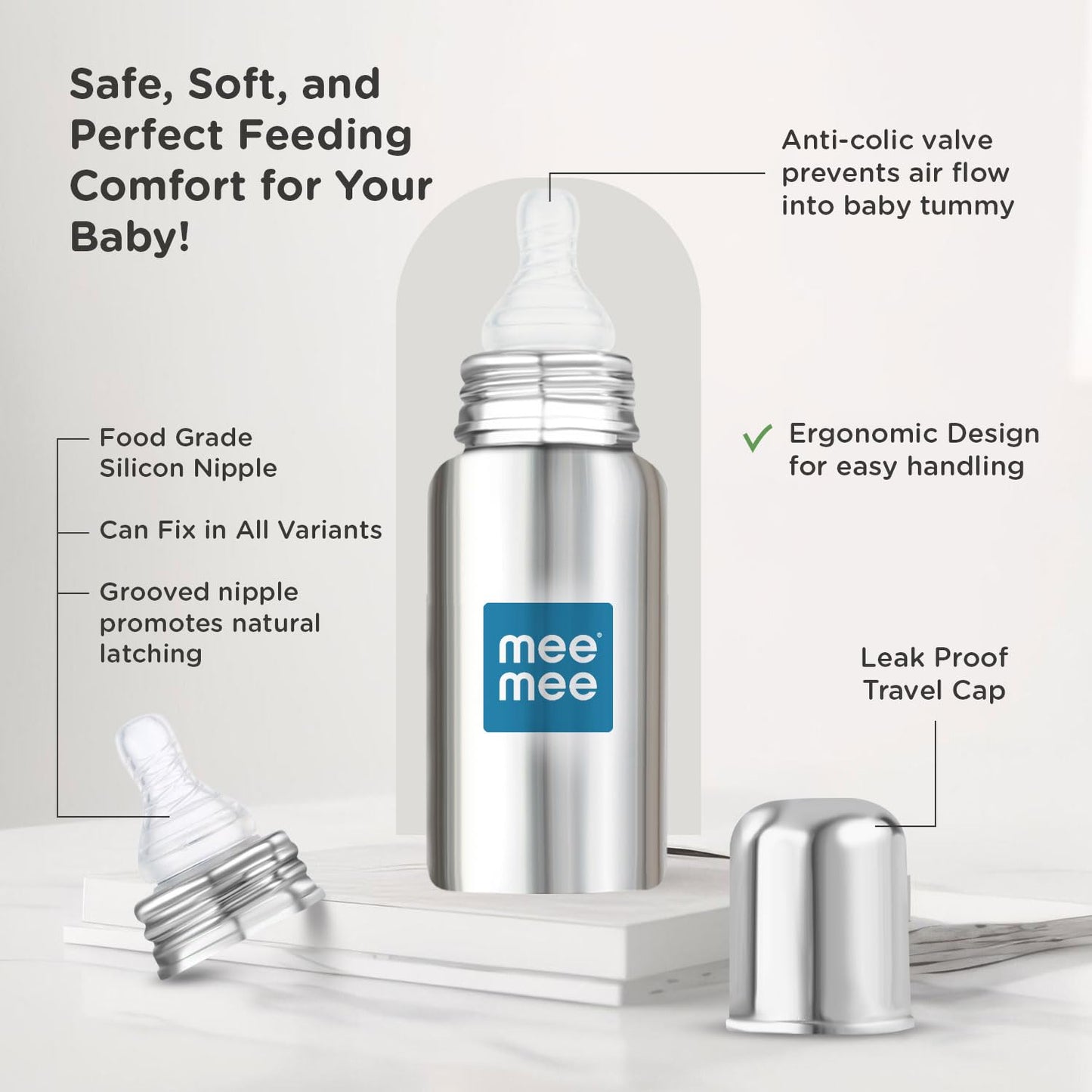 Mee  Mee Premium Steel Feeding Bottle 240ml 3m+