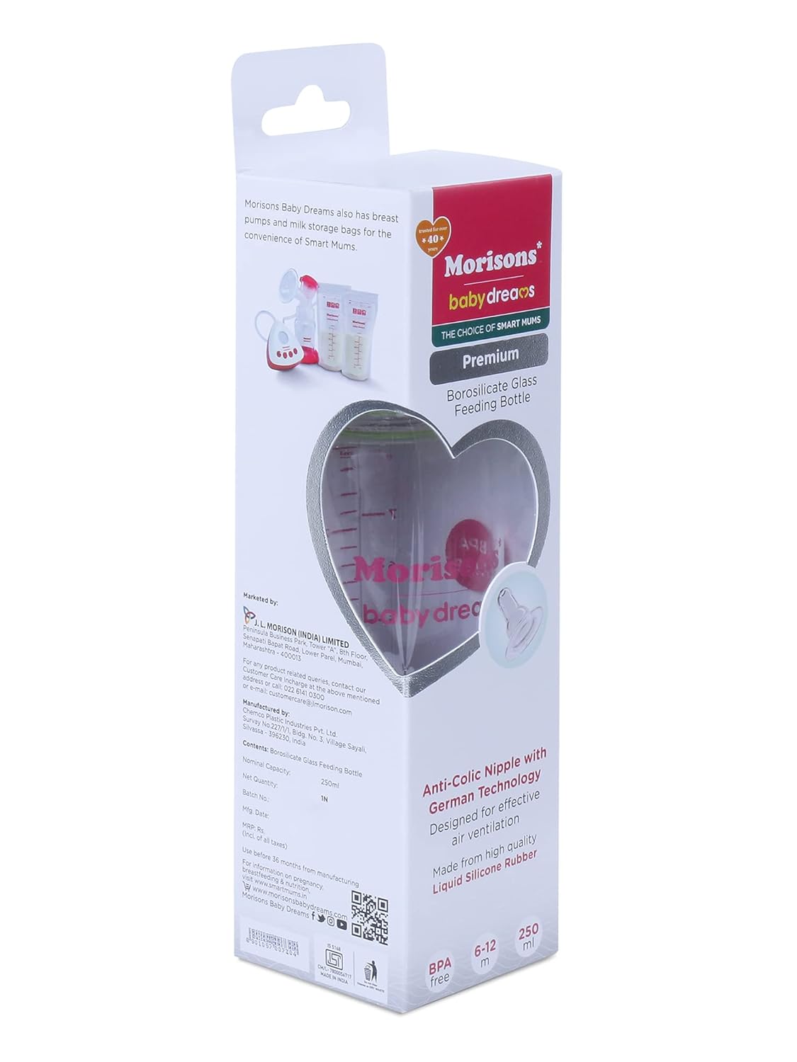 Morisons Premium Borosilicate Glass feeding Bottle 250ml