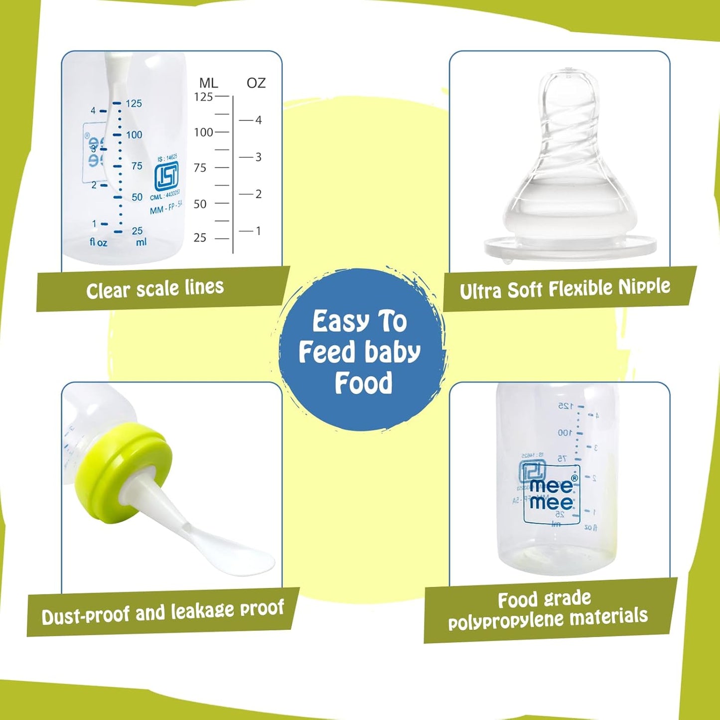 Mee Mee Baby Feeding Bottle With Spoon 125ml