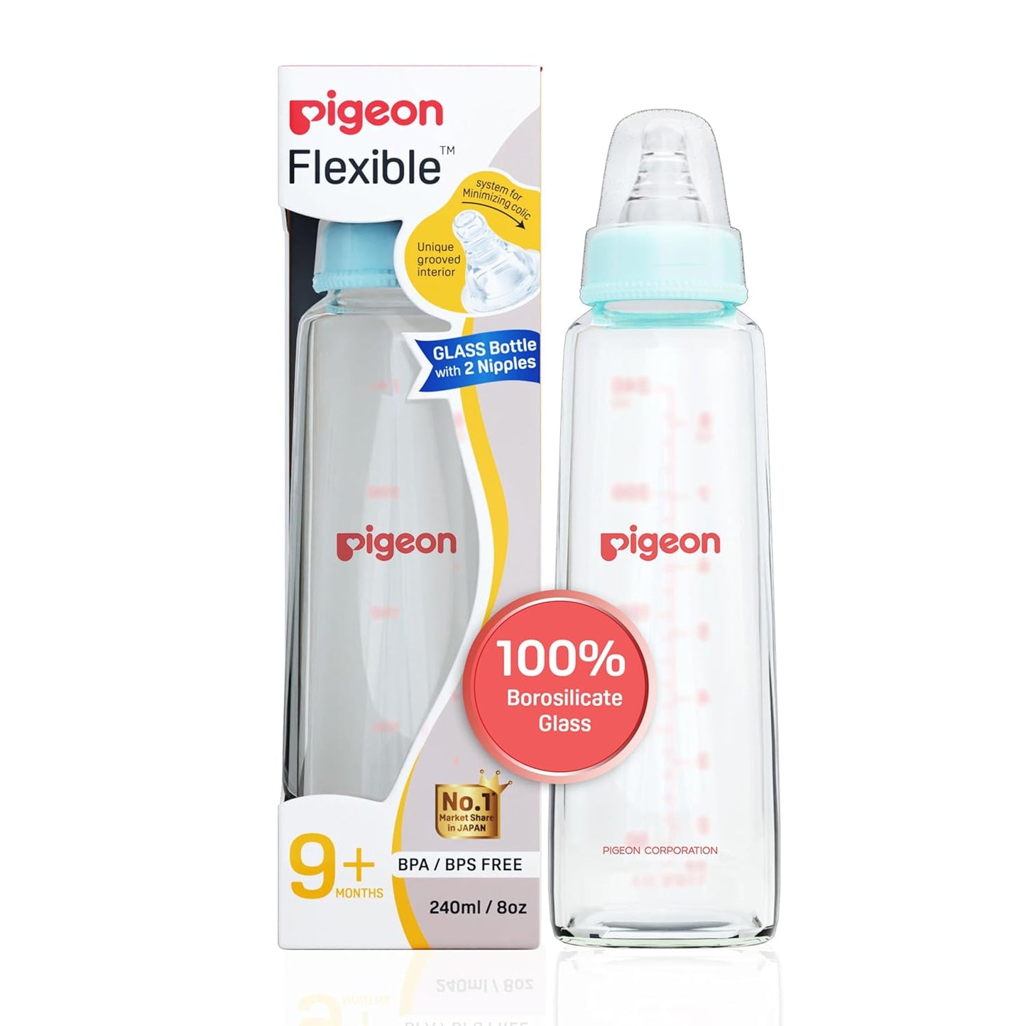 Pigeon Flexible Feeding Glass Bottle 200ml 9m+