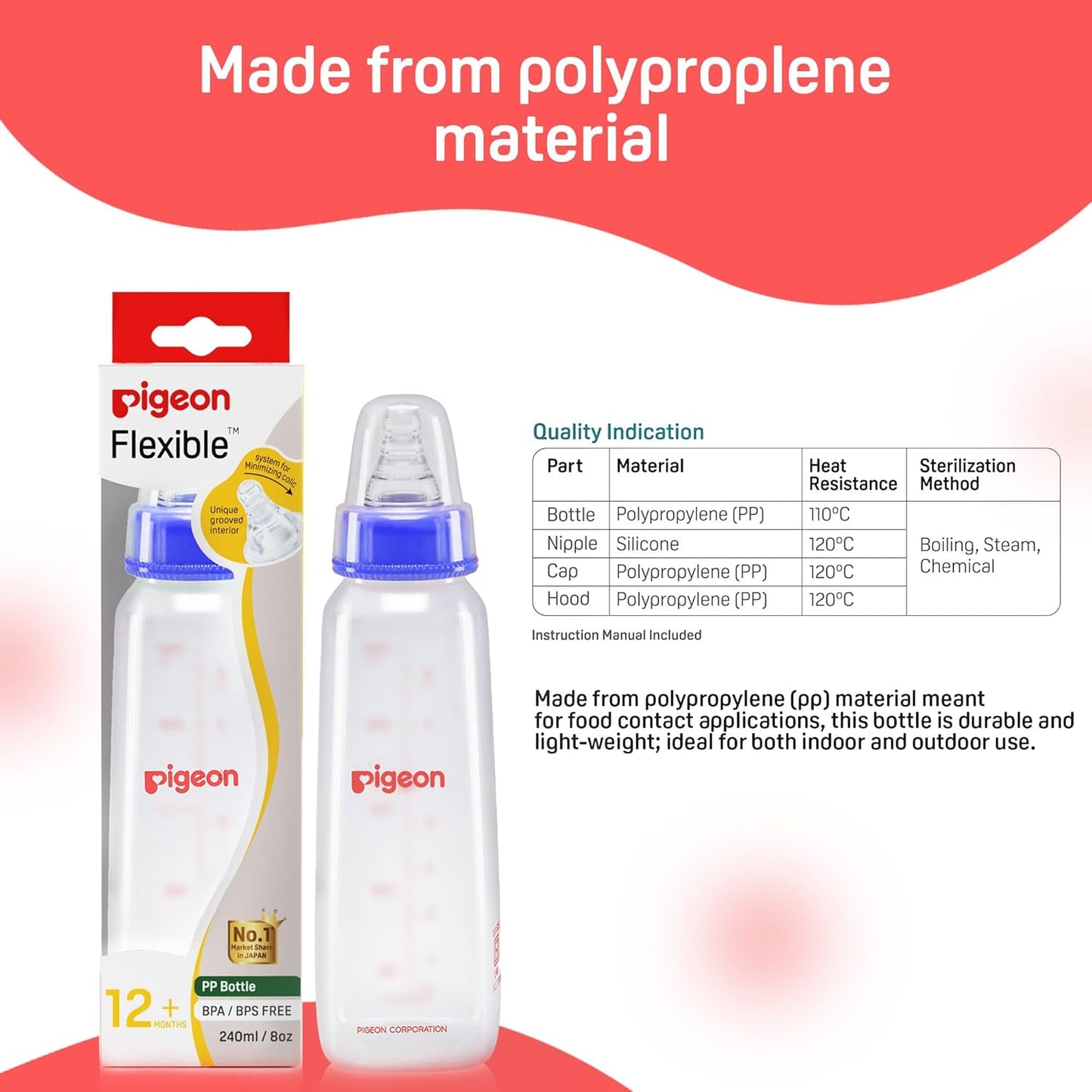 Pigeon Flexible Feeding Bottle 240 ml 12m+