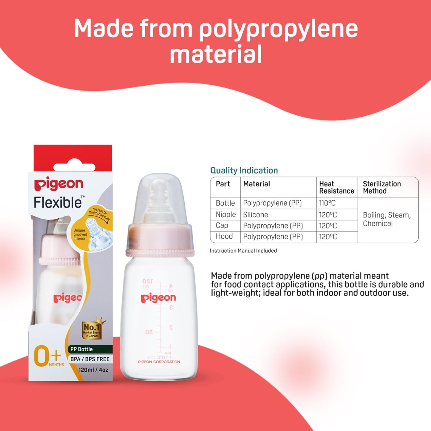 Pigeon Flexible Feeding Bottle 120ml Om+