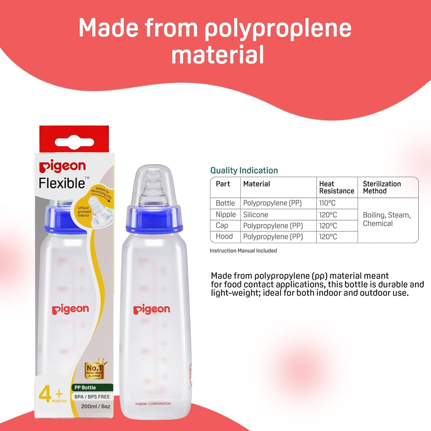 Pigeon Flexible Feeding Bottle 200ml 4m+