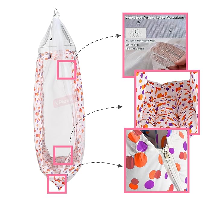 VParents Preemie Baby Swing Cradle with Mosquito Net, Spring & Metal Window Cradle Hanger (Orange)
