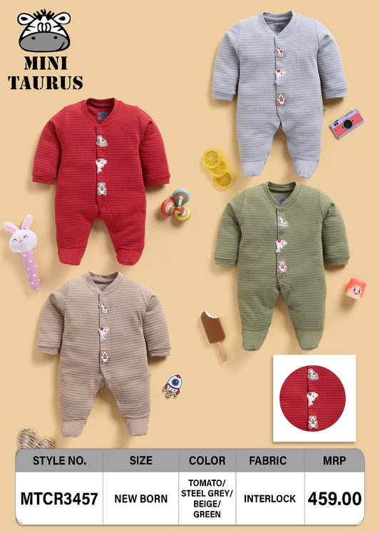 Mini Taurus Newborn Interlock Cotton Jumpsuit – Pack of 1 (Multiple Colors)