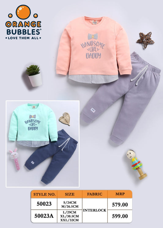 Orange Bubbles "Handsome Like Daddy" Baby Top & Jogger Set – Stylish Interlock Cotton Outfit