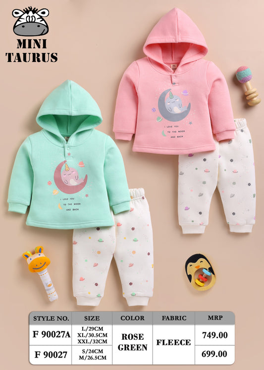 Mini Taurus Baby Hoodie Set – “To the Moon & Back” Fleece Outfit for Girls