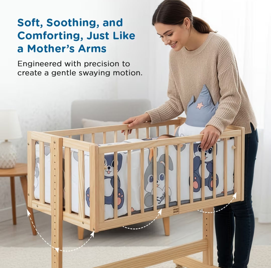 Mee Mee Baby Wooden Cradle and Cot with Adjustable Height