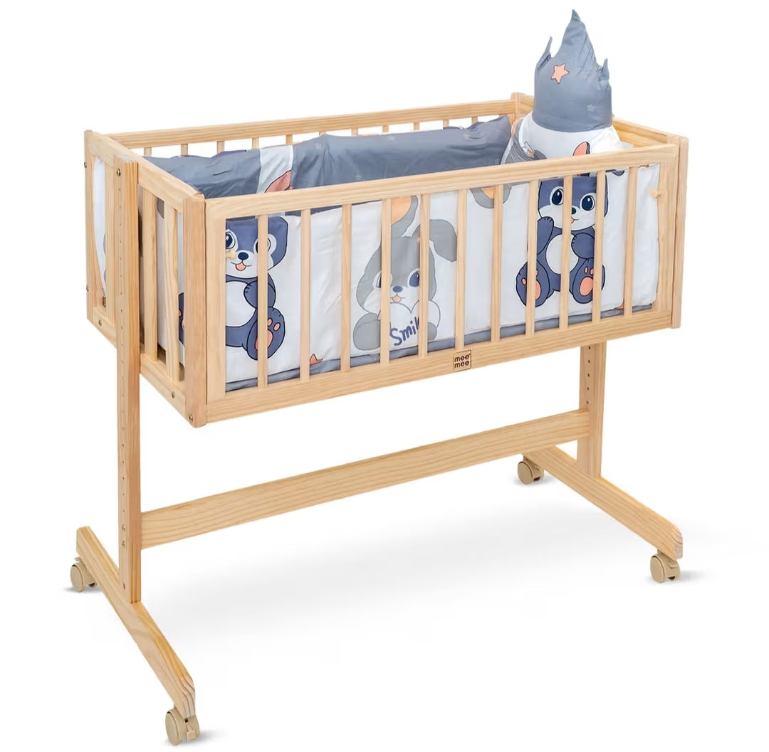 Mee Mee Baby Wooden Cradle and Cot with Adjustable Height