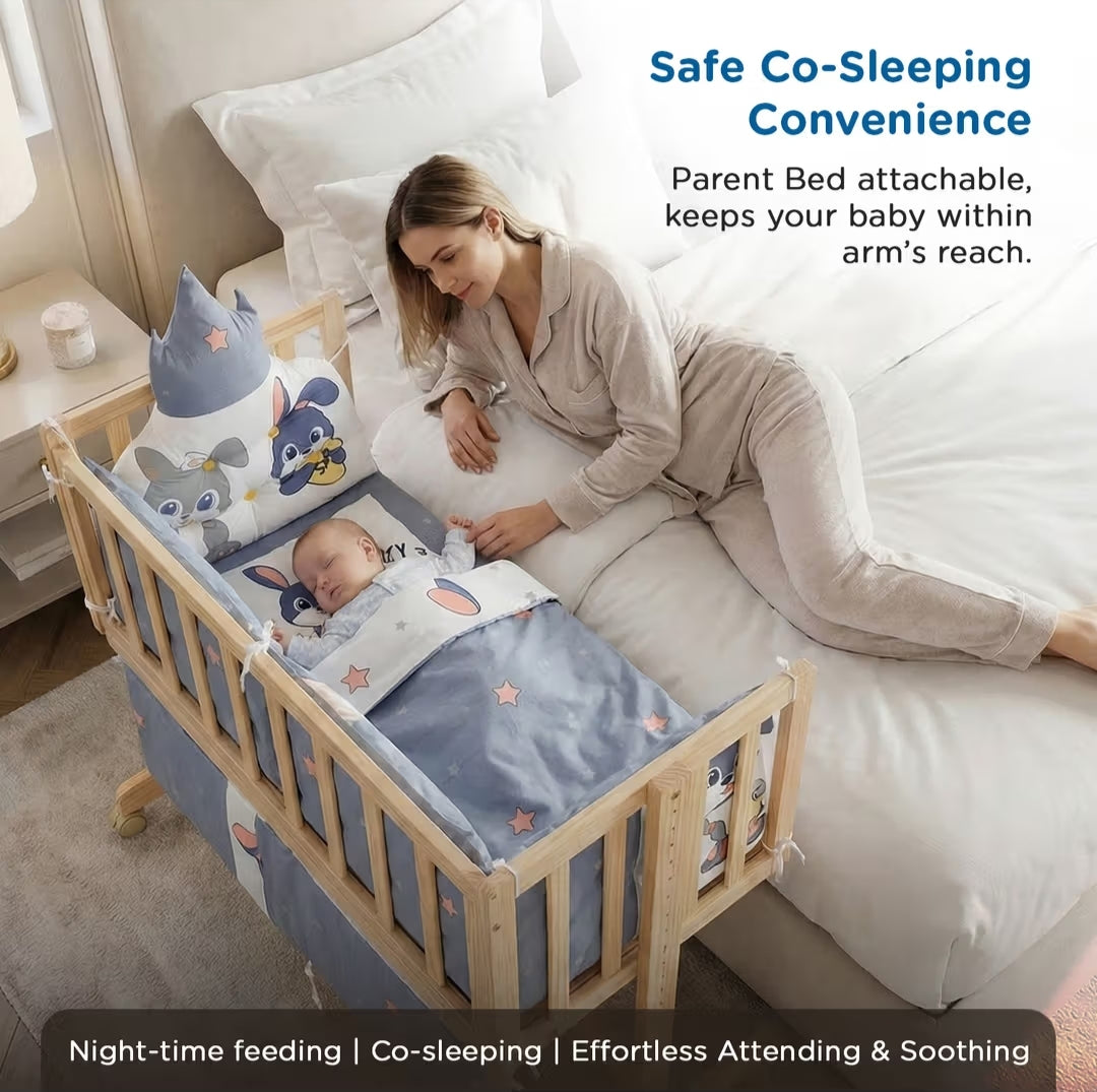 Mee Mee Baby Wooden Cradle and Cot with Adjustable Height
