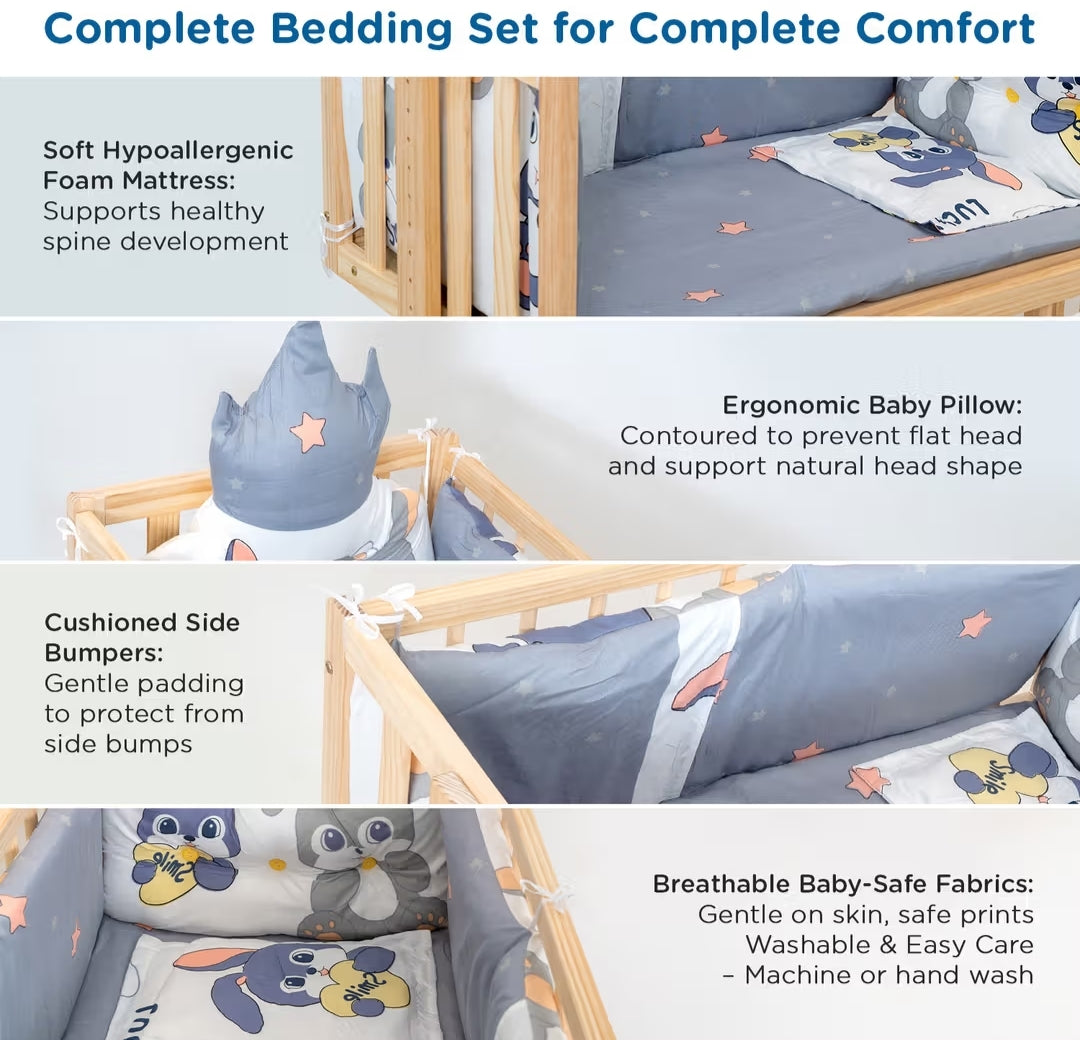 Mee Mee Baby Wooden Cradle and Cot with Adjustable Height