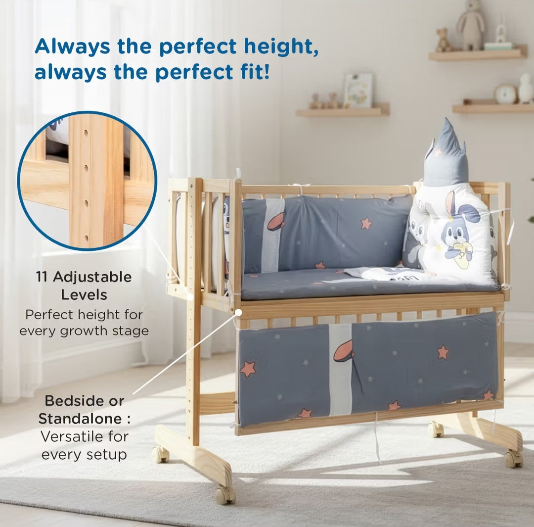 Mee Mee Baby Wooden Cradle and Cot with Adjustable Height