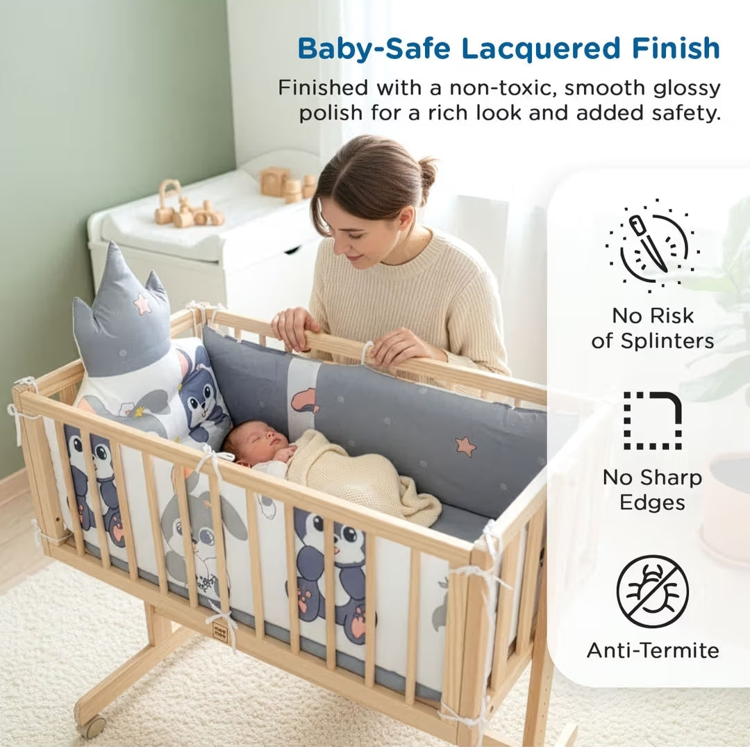Mee Mee Baby Wooden Cradle and Cot with Adjustable Height
