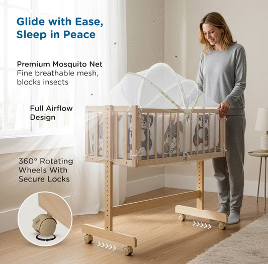 Mee Mee Baby Wooden Cradle and Cot with Adjustable Height