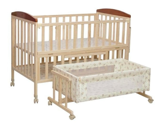 Mee Mee Wooden Baby Cot with Mosquito Net for 0-3 Years | Toddler Bed, Cradle, Rocker