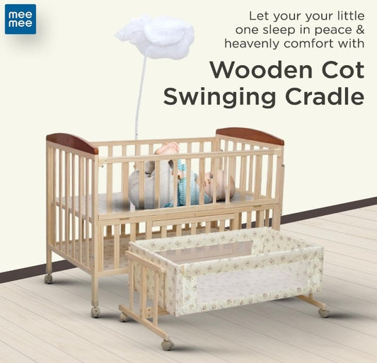 Mee Mee Wooden Baby Cot with Mosquito Net for 0-3 Years | Toddler Bed, Cradle, Rocker