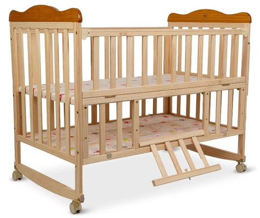 Mee Mee Premium Wooden Baby Cot | Extendable Swinging Bed with 360° Rotation