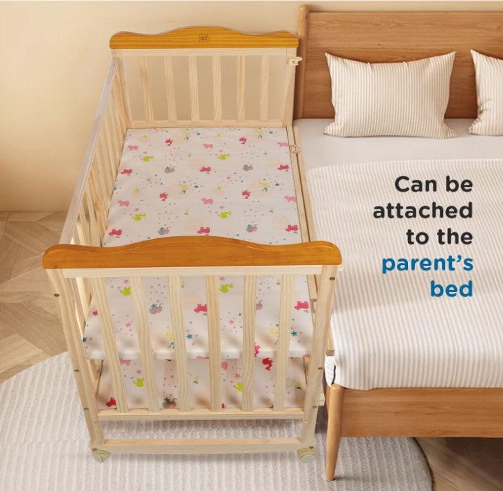 Mee Mee Premium Wooden Baby Cot | Extendable Swinging Bed with 360° Rotation