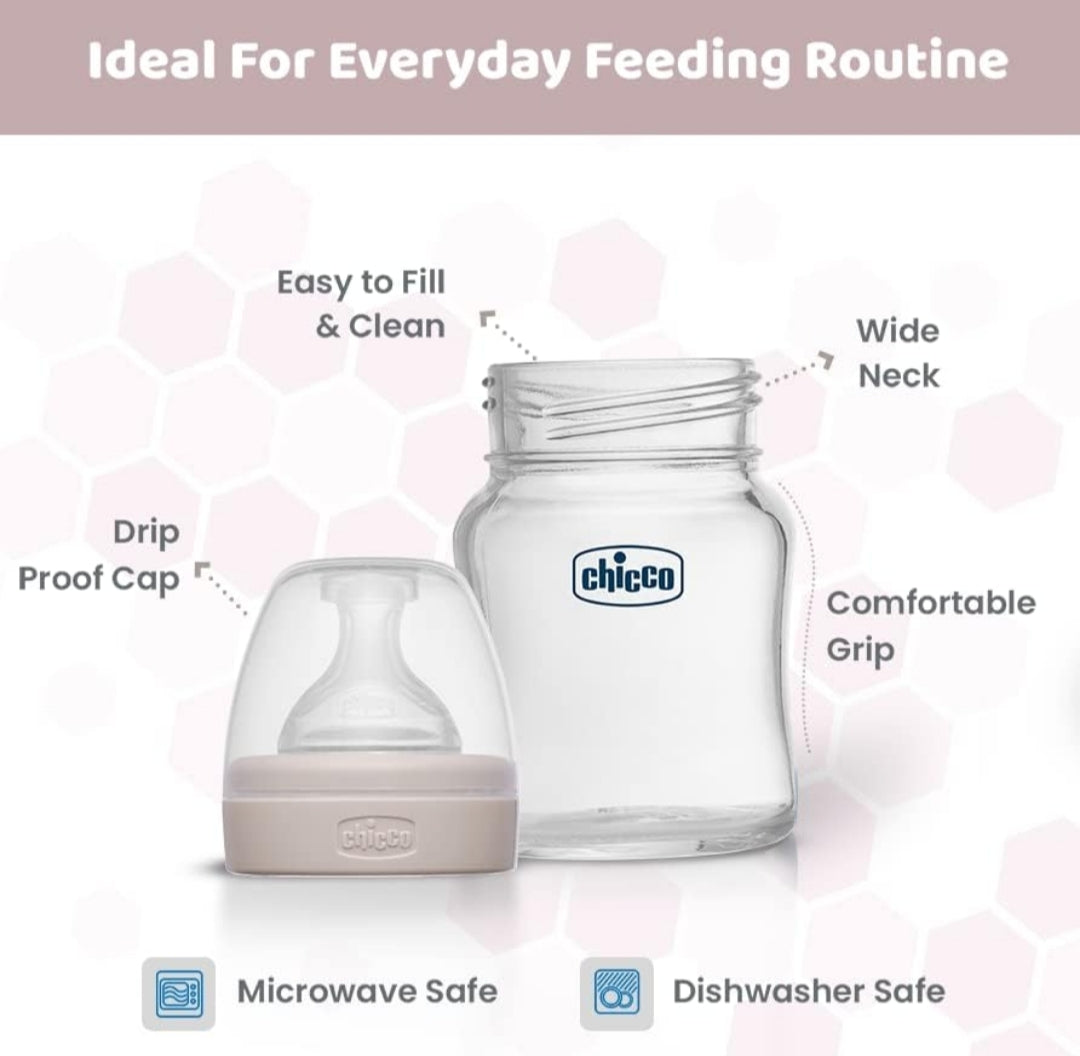 Chicco Glass Feeding Bottle - 120 ML