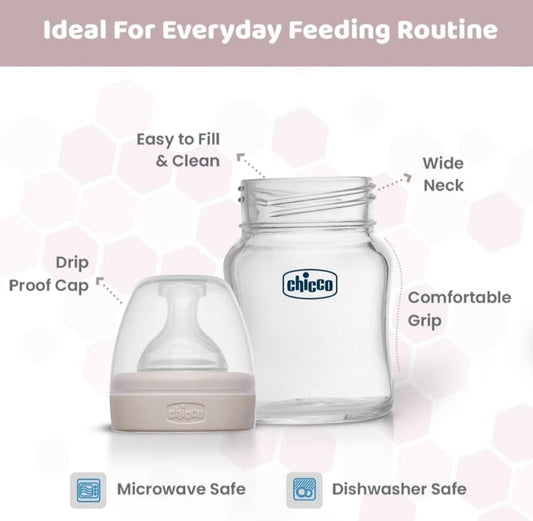 Chicco Glass Feeding Bottle - 120 ML
