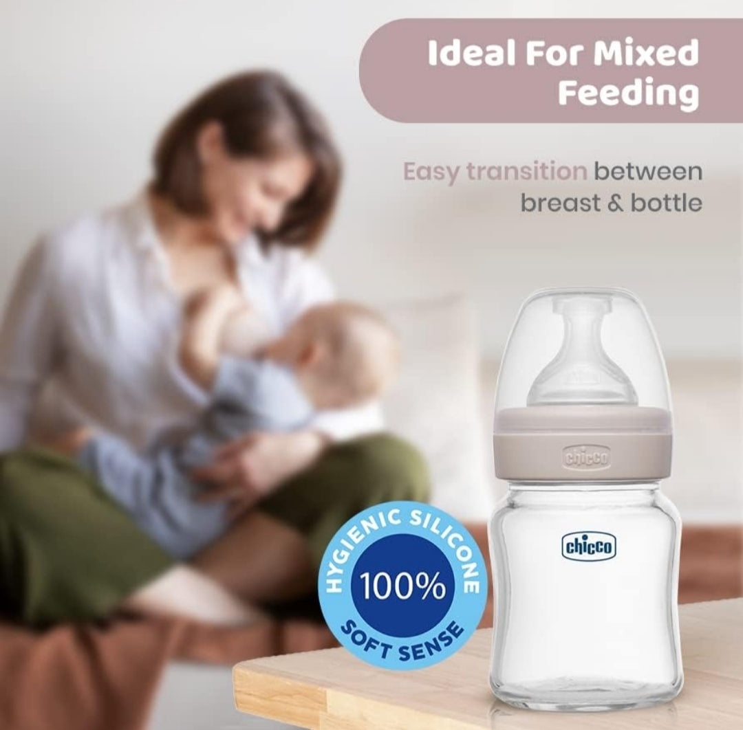 Chicco Glass Feeding Bottle - 120 ML