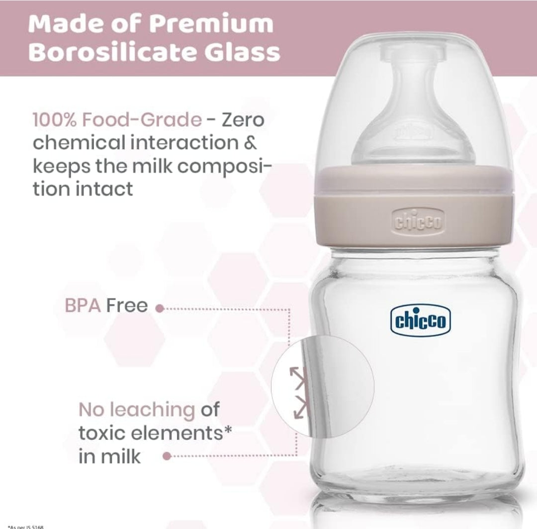 Chicco Glass Feeding Bottle - 120 ML